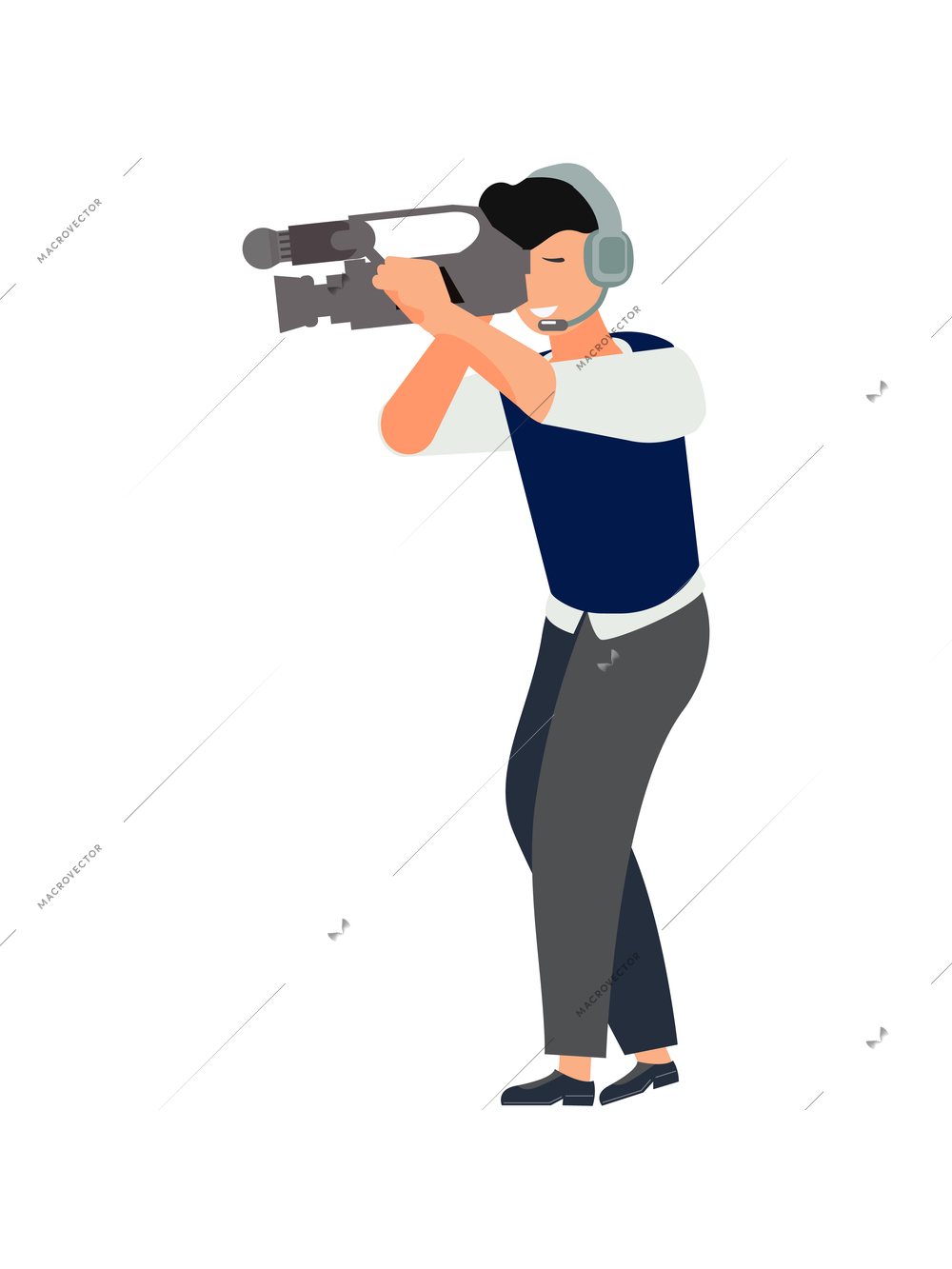 Cameraman at work on white background flat vector illustration