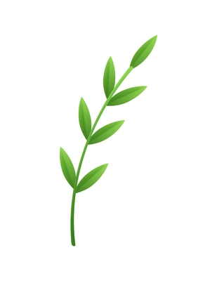 Green paper twig with small leaves realistic vector illustration