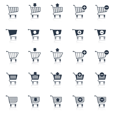 Shopping cart icons black e-commerce web design elements set isolated vector illustration