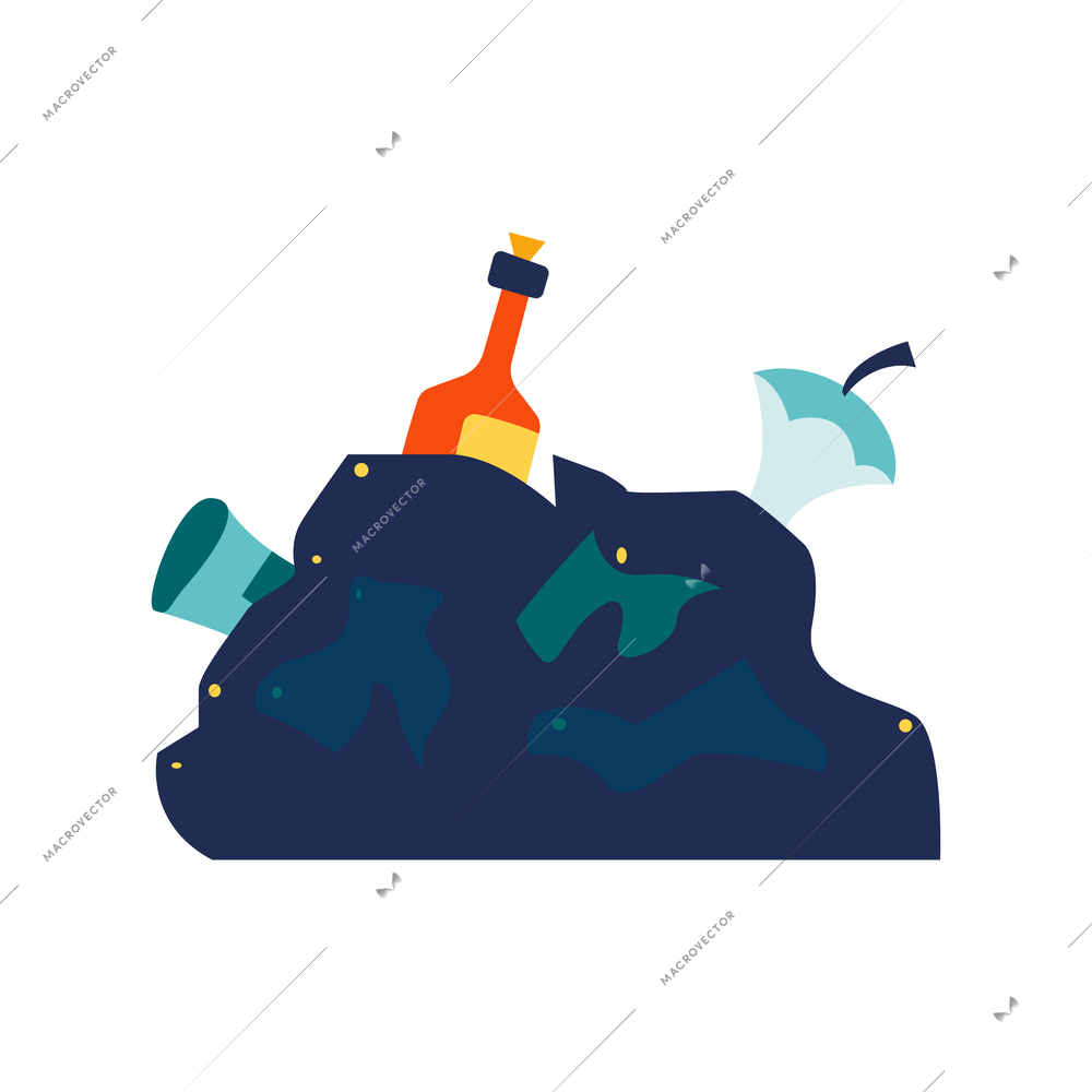 Flat pile of garbage on white background vector illustration