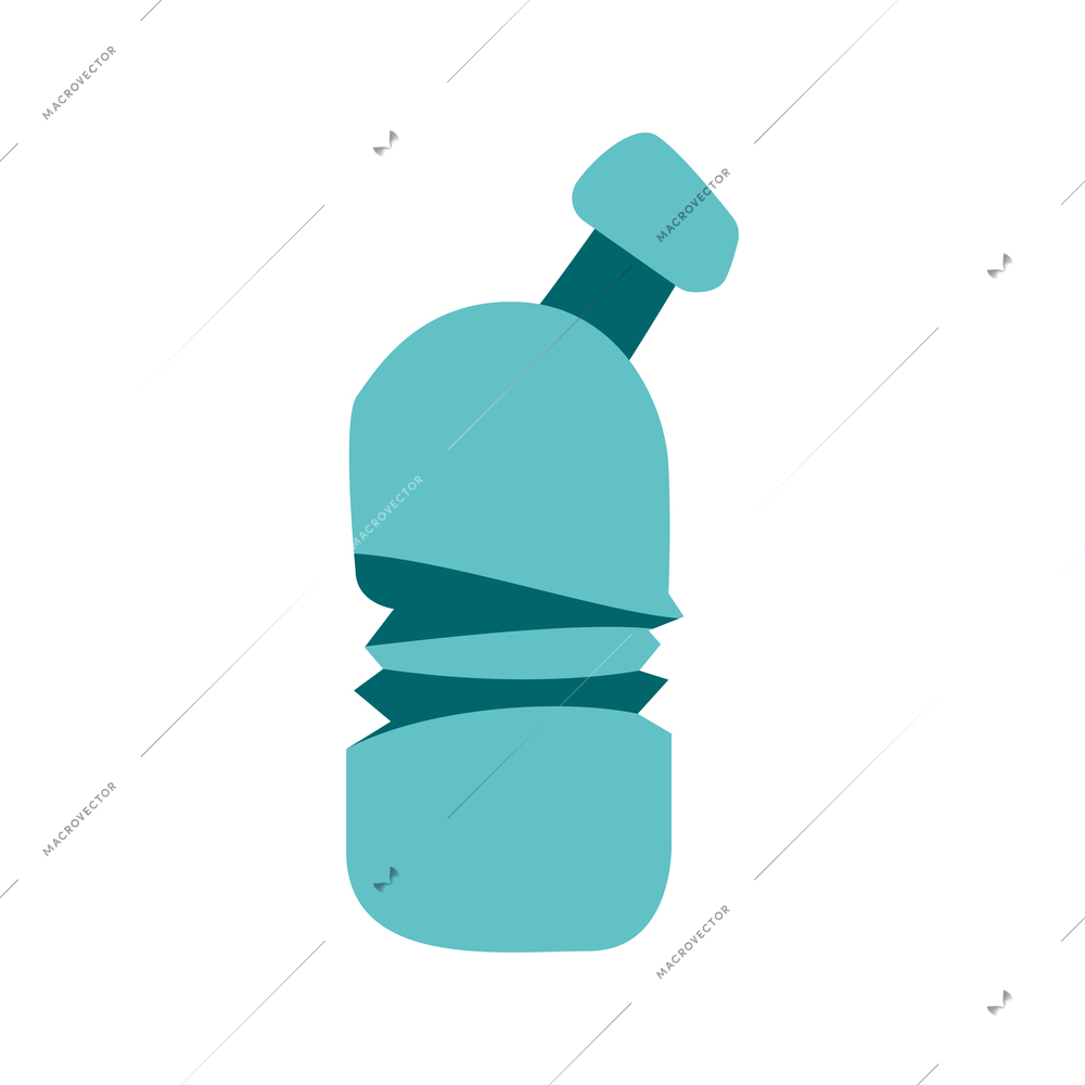 Used crumpled plastic bottle on white background flat vector illustration