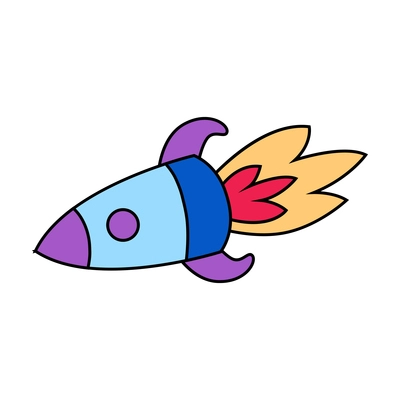 Flying colorful rocket doodle icon on white background vector illustration