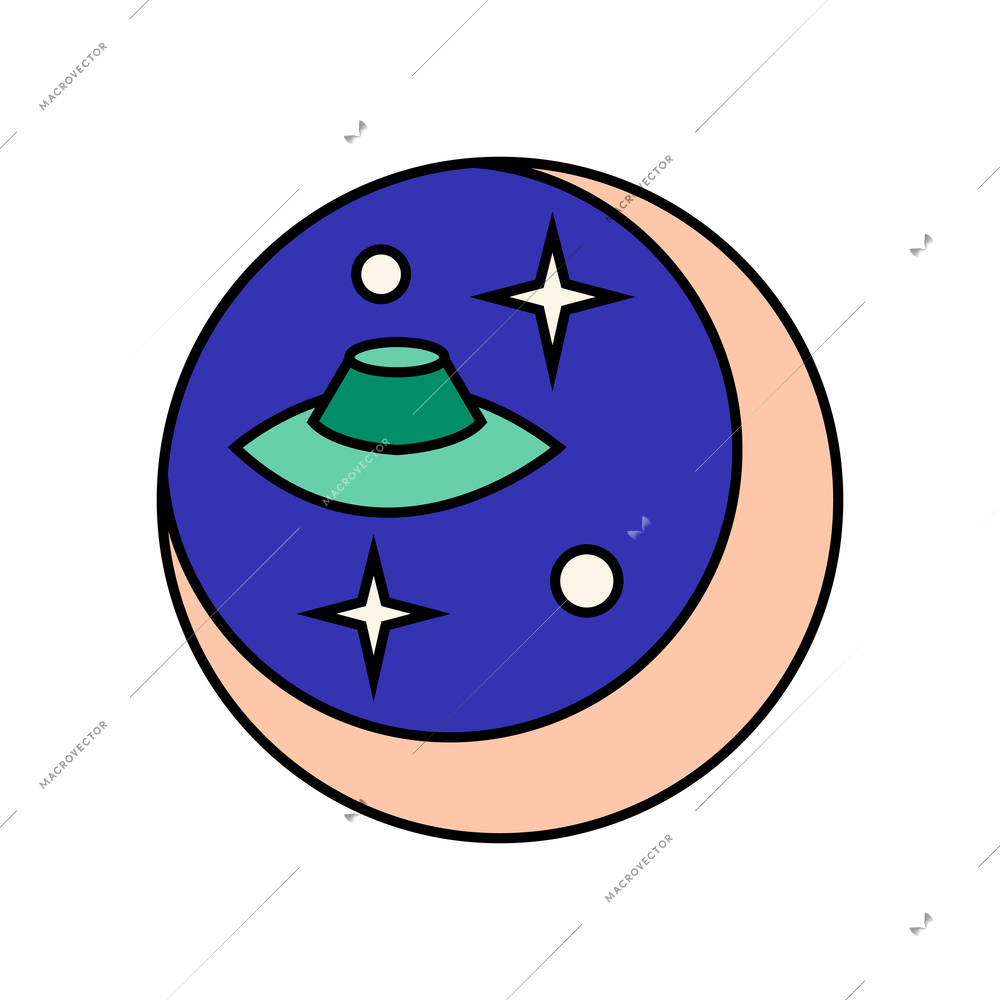 Universe doodle icon with ufo flying on night sky vector illustration