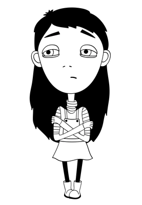 Sulky girl with braid and big eyes not smiling for print isolated vector illustration