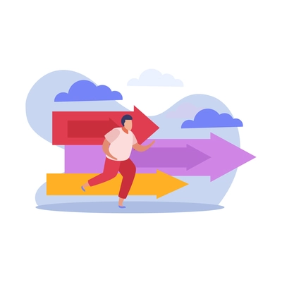 Winner people composition with man going towards his aim flat vector illustration