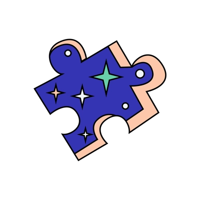 Blue puzzle piece with colorful stars doodle icon vector illustration