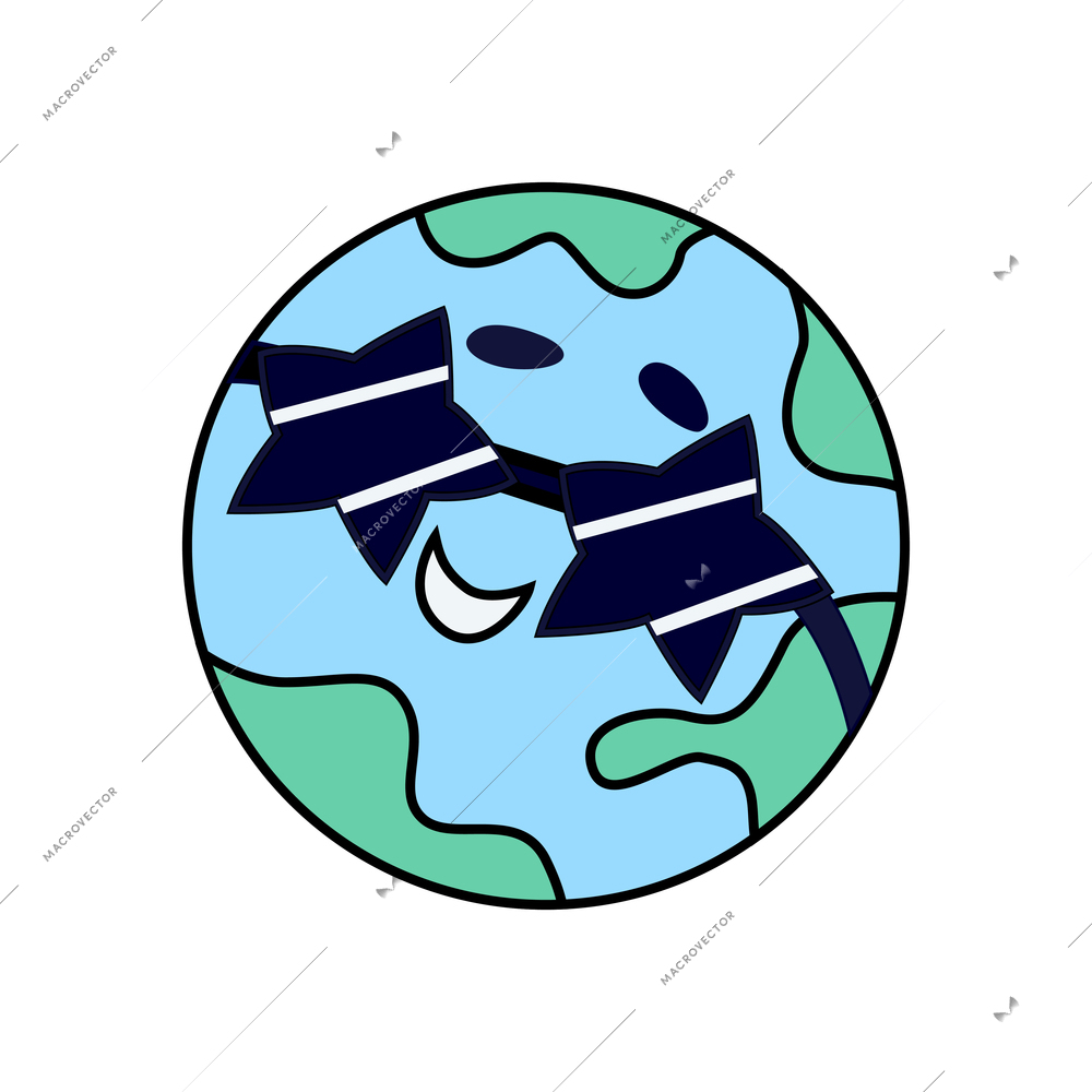 Doodle color icon with funny planet wearing trendy sunglasses vector illustration