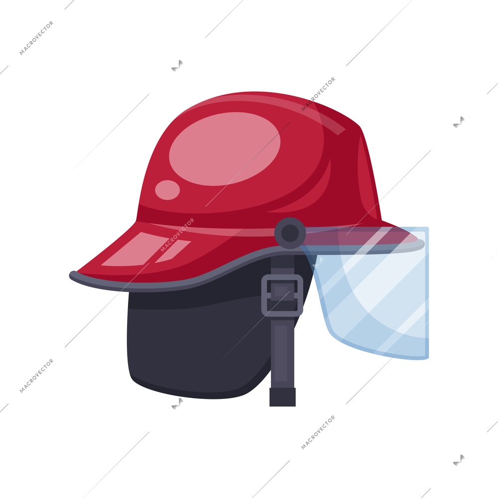 Cartoon icon with red and black protective firefighter helmet vector illustration