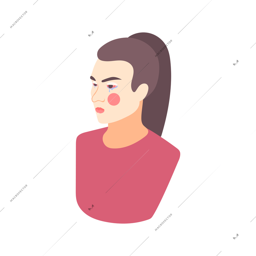 Allergy symptoms isometric icon with female character having red running eyes vector illustration