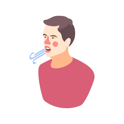 Isometric allergy sympton icon with character coughing with red nose 3d vector illustration