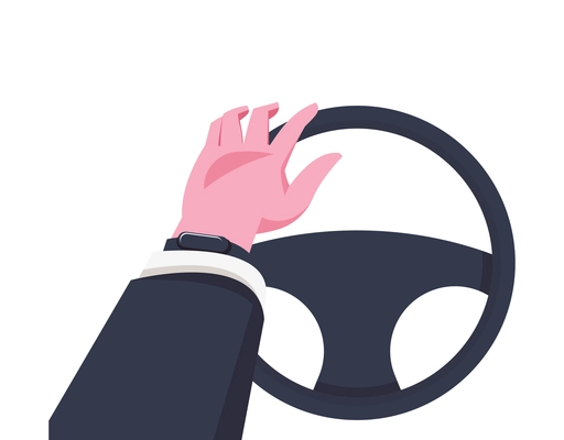 Flat icon with human left hand on car wheel vector illustration