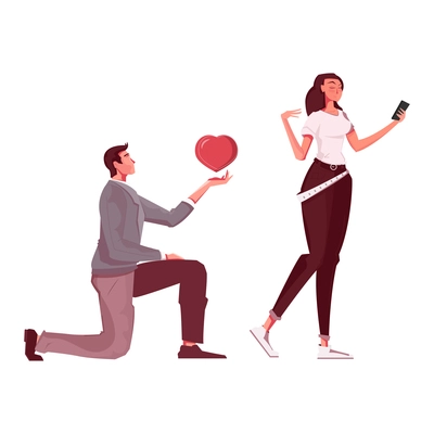 Loving people flat icon with man offering his heart to woman vector illustration