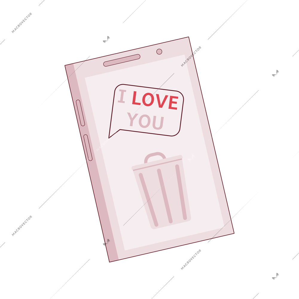 Flat icon with i love you message and rubbish bin on smartphone screen vector illustration