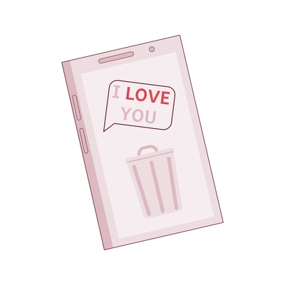 Flat icon with i love you message and rubbish bin on smartphone screen vector illustration