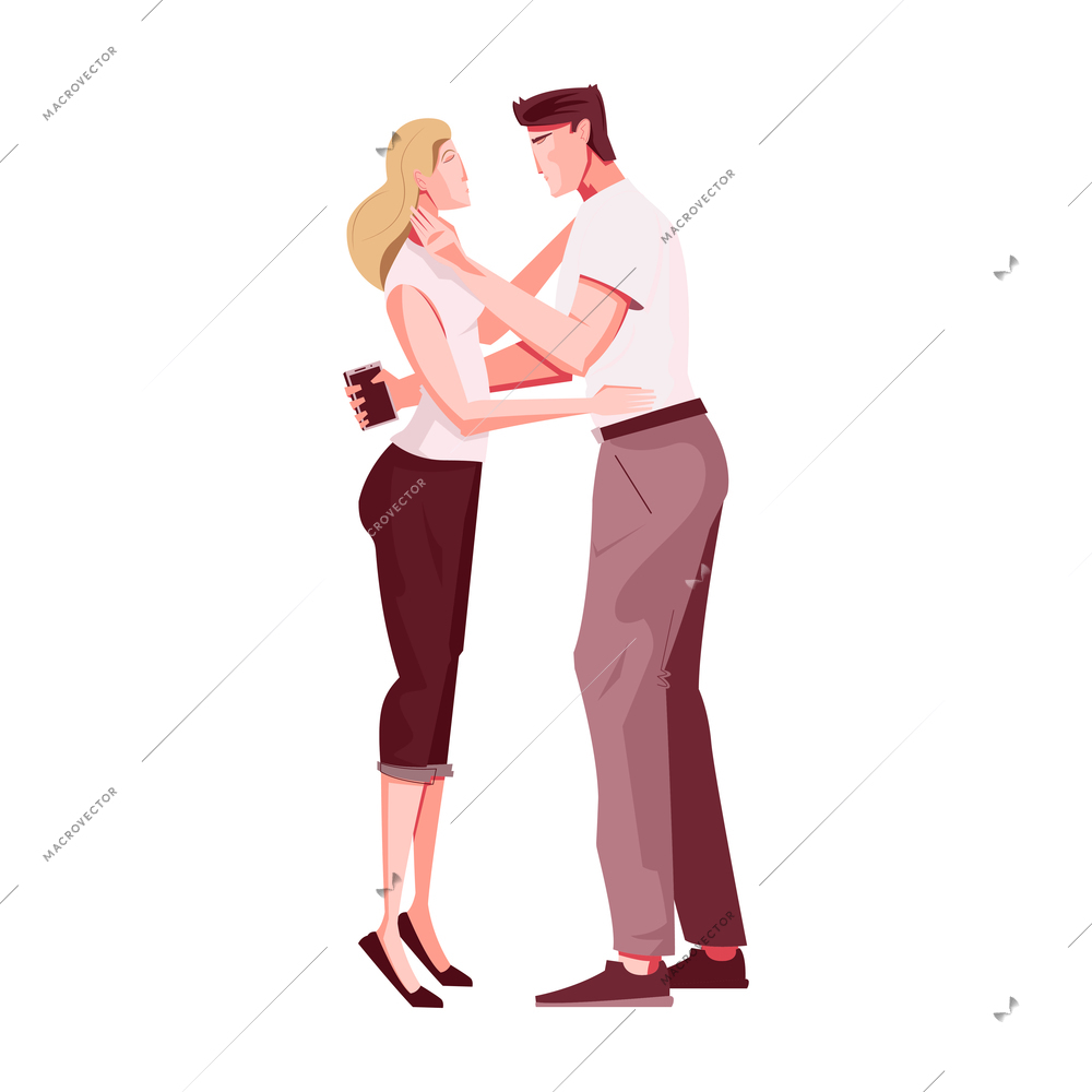 Flat icon with hugging loving people on white background vector illustration