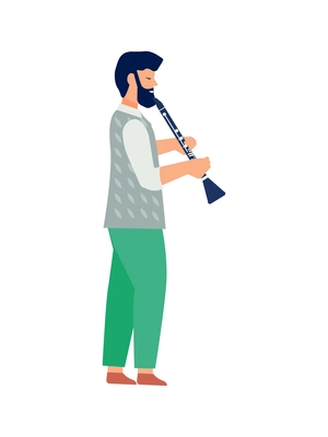 Flat icon with male musician playing flute vector illustration