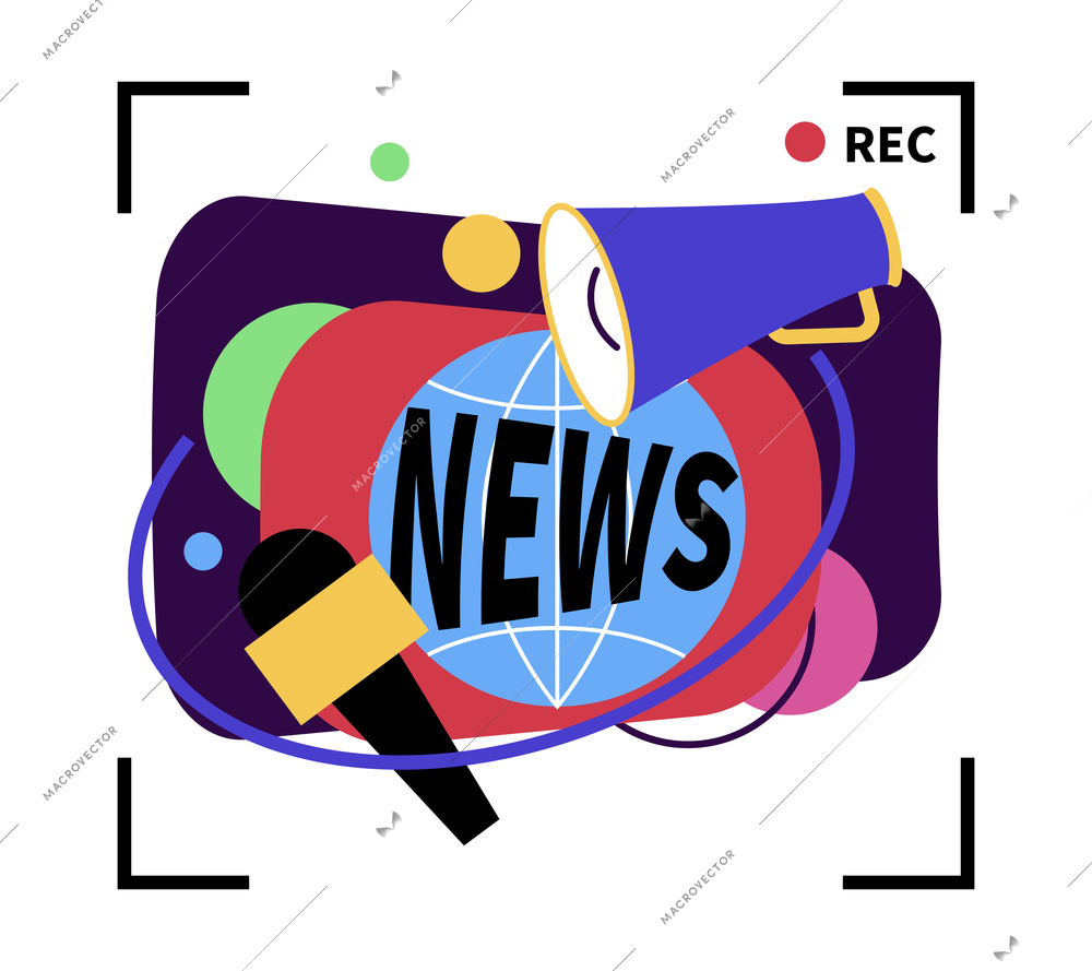 Colorful news on tv channel composition with record signs flat vector illustration