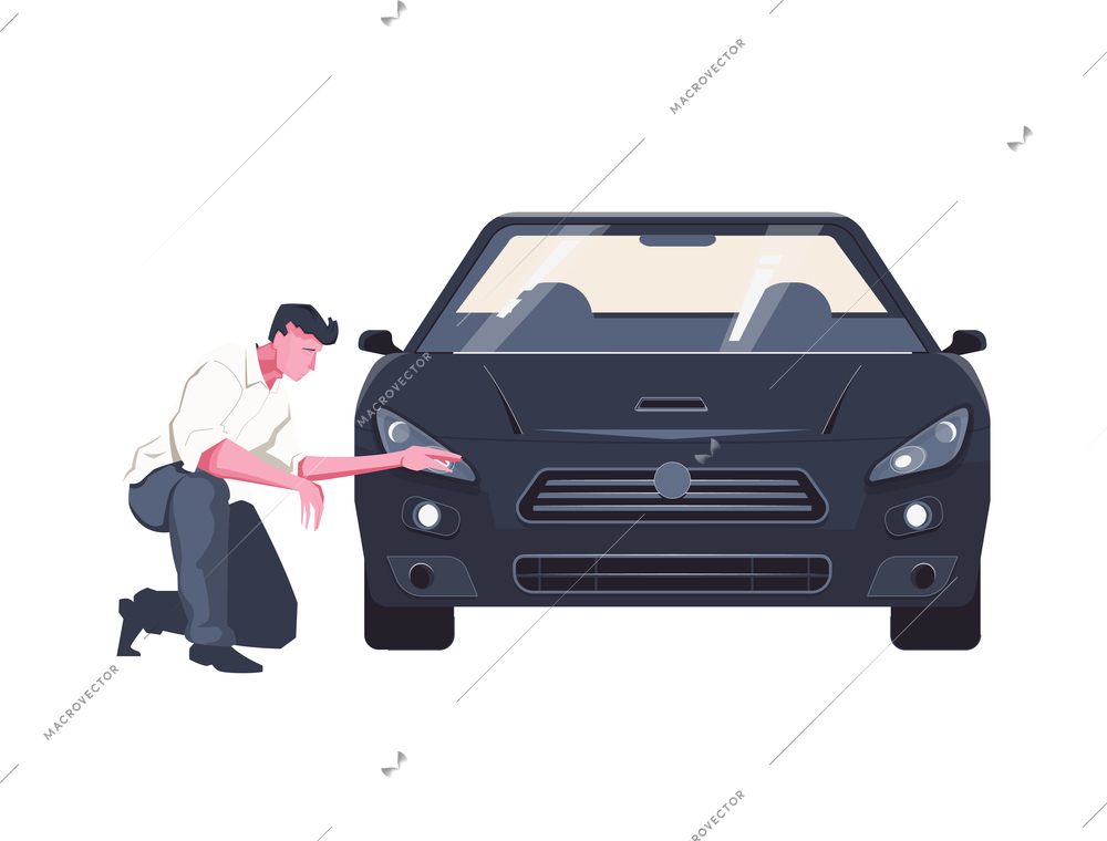 Flat icon with man examining car vector illustration