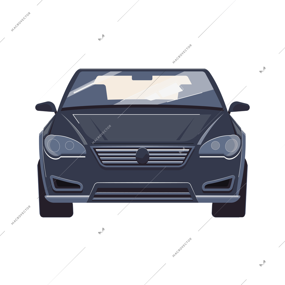 Dark passenger car front view flat vector illustration