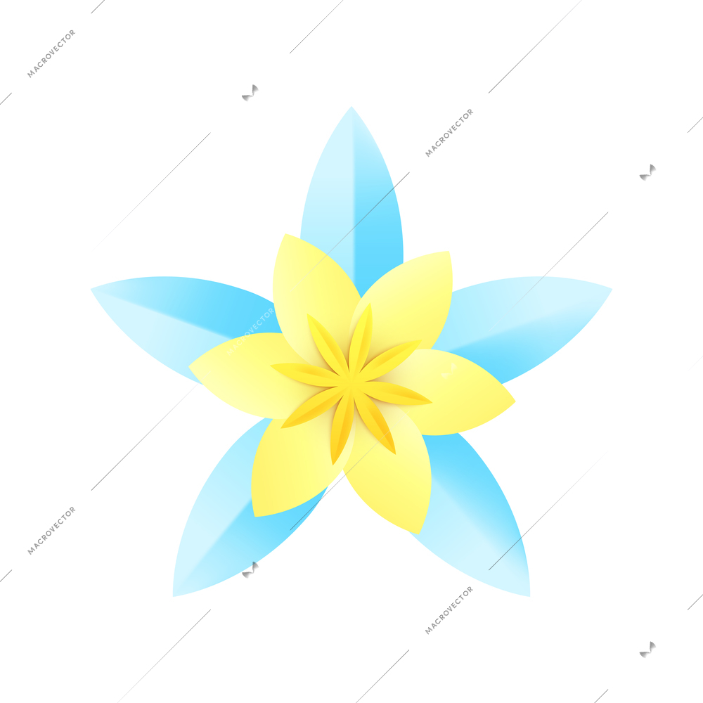 Beautiful paper flower with yellow and blue petals realistic vector illustration