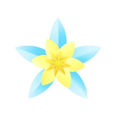 Beautiful paper flower with yellow and blue petals realistic vector illustration