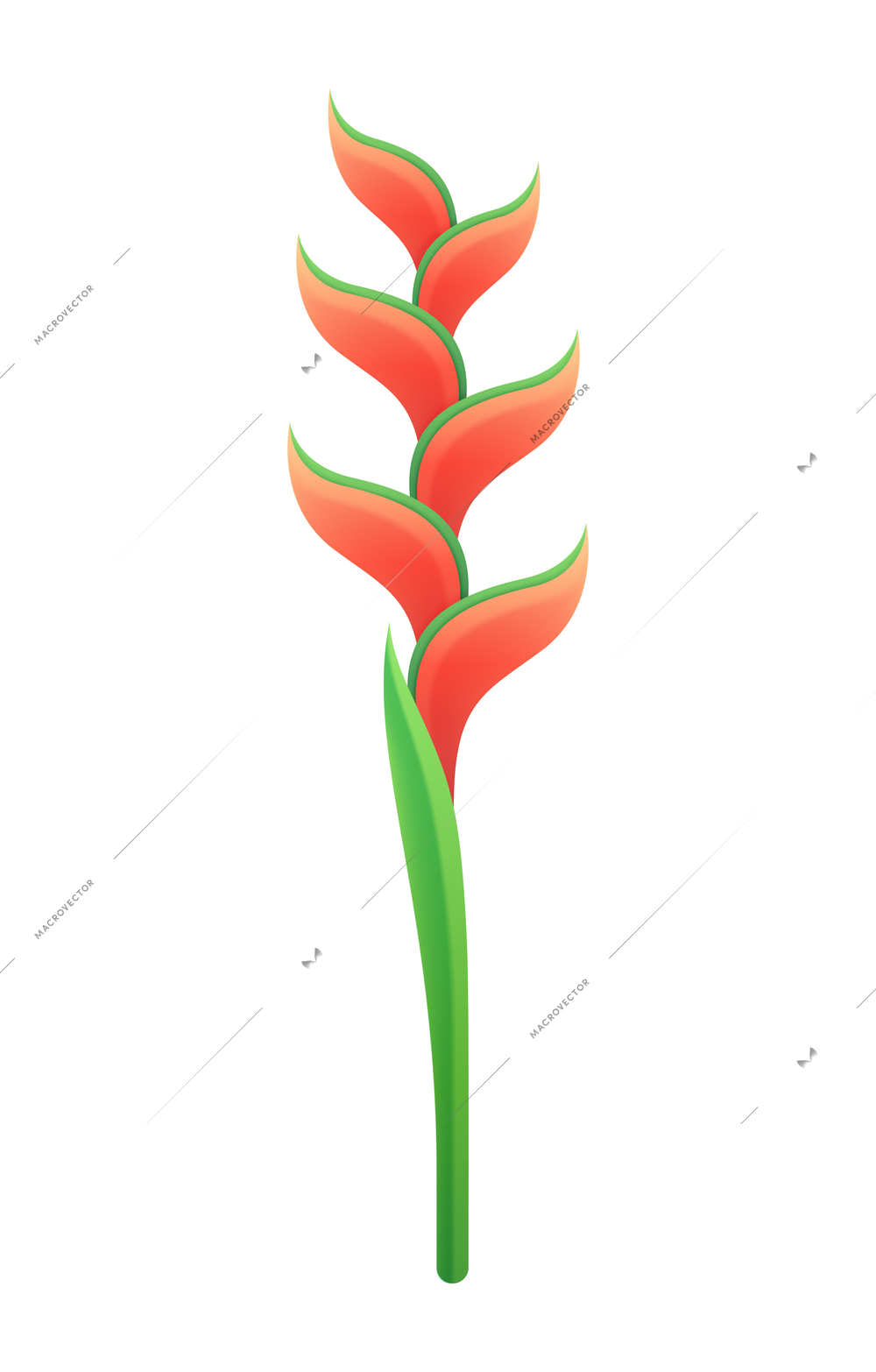 Red and green paper flower realistic icon on white background vector illustration