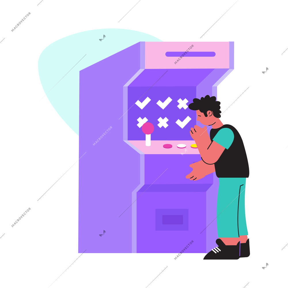 Flat icon with teen playing slot machine vector illustration