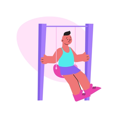 Happy boy on swing flat vector illustration