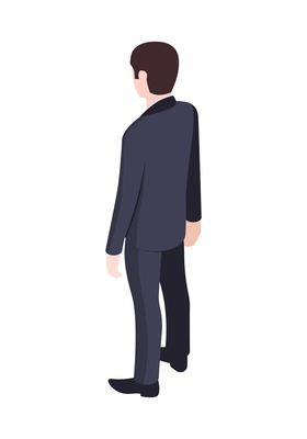 Isometric icon with businessman in black suit back view on white background vector illustration