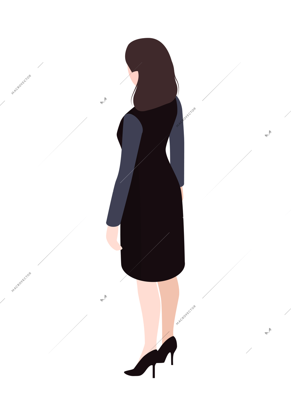 Isometric character of businesswoman back view on white background 3d vector illustration