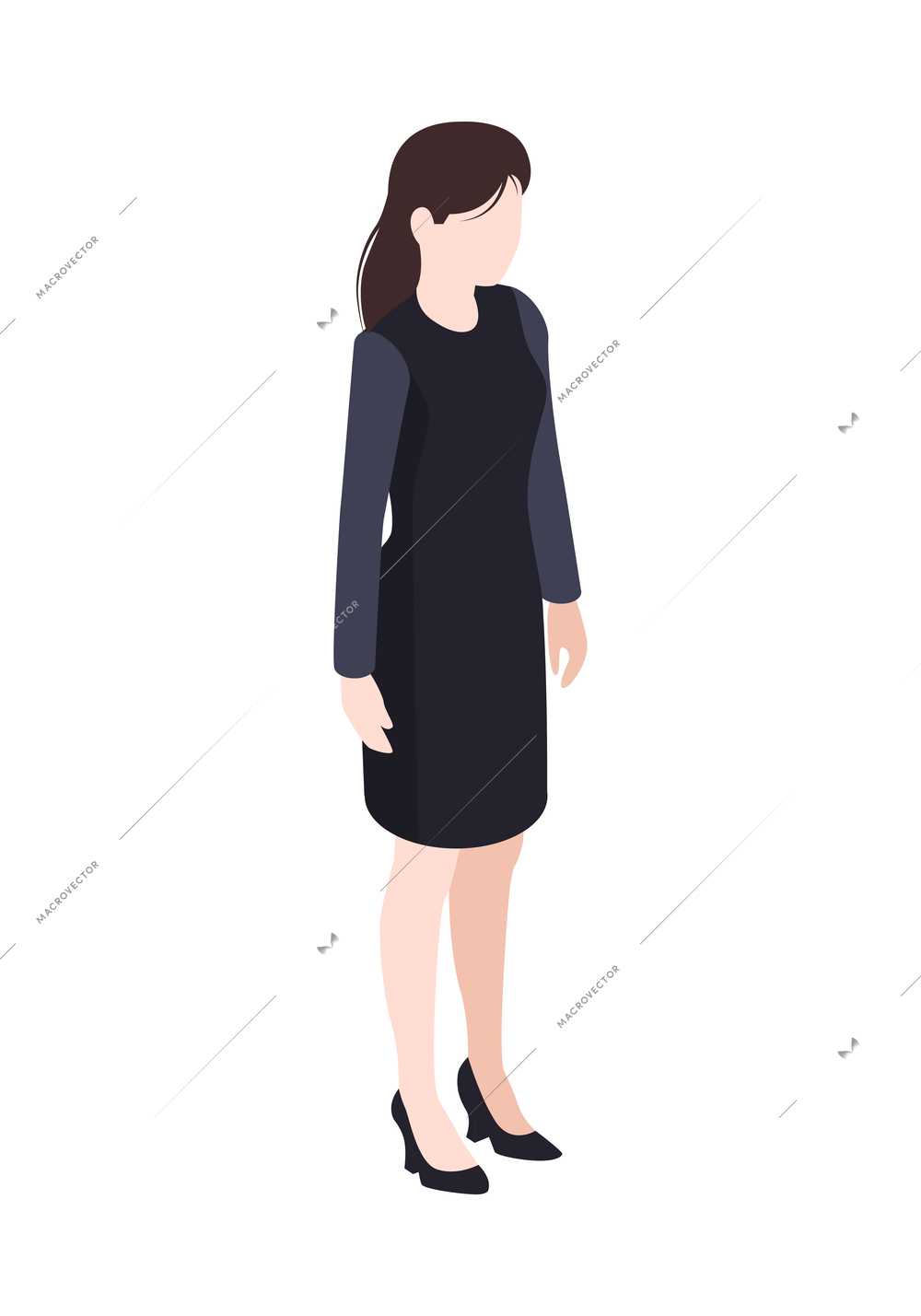 Businesswoman in dark office wear on white background isometric vector illustration