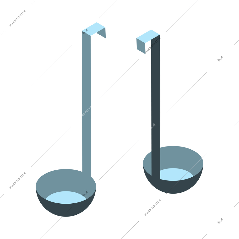 Two soup ladles isolated on white background 3d isometric vector illustration