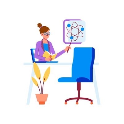 Online education distant learning at home concept with laptop teacher desk flat vector illustration