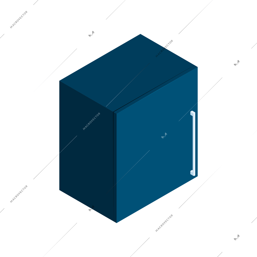 Blue kitchen cupboard with door on white background isometric vector illustration