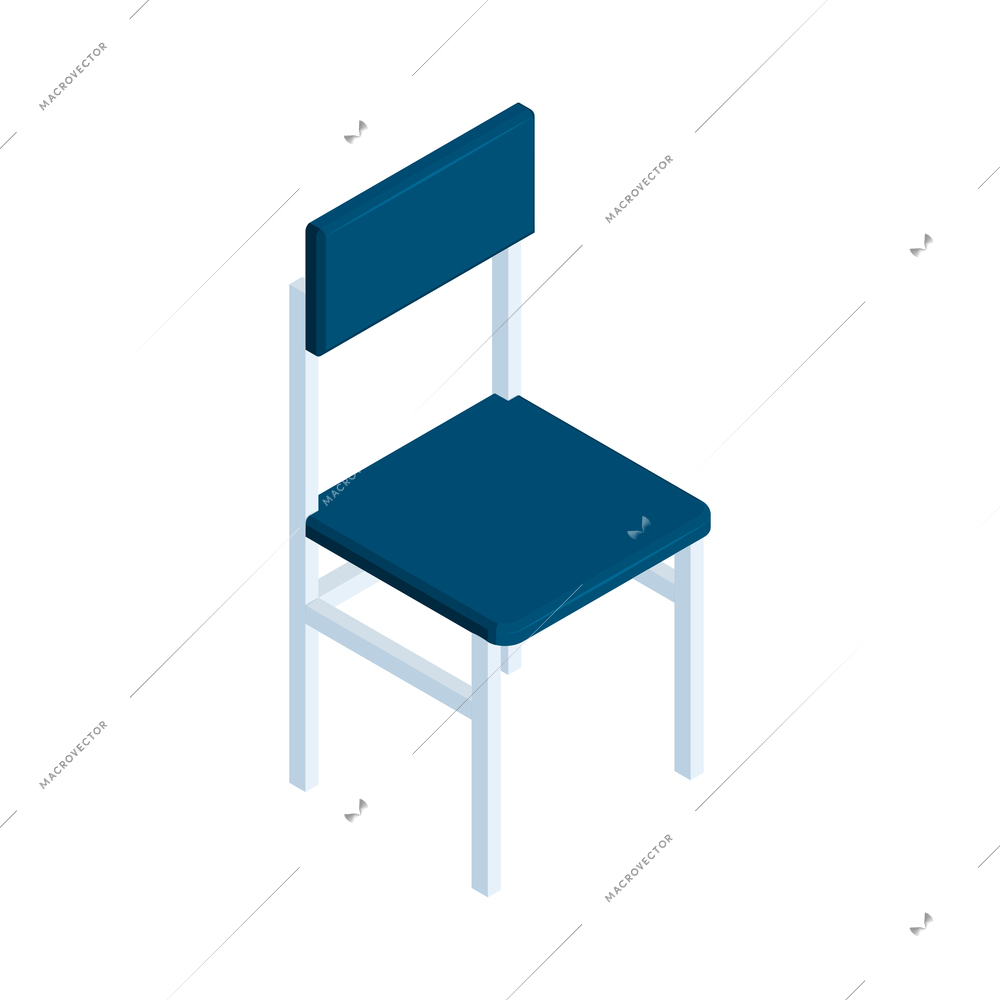 Isometric icon with white and blue kitchen chair vector illustration