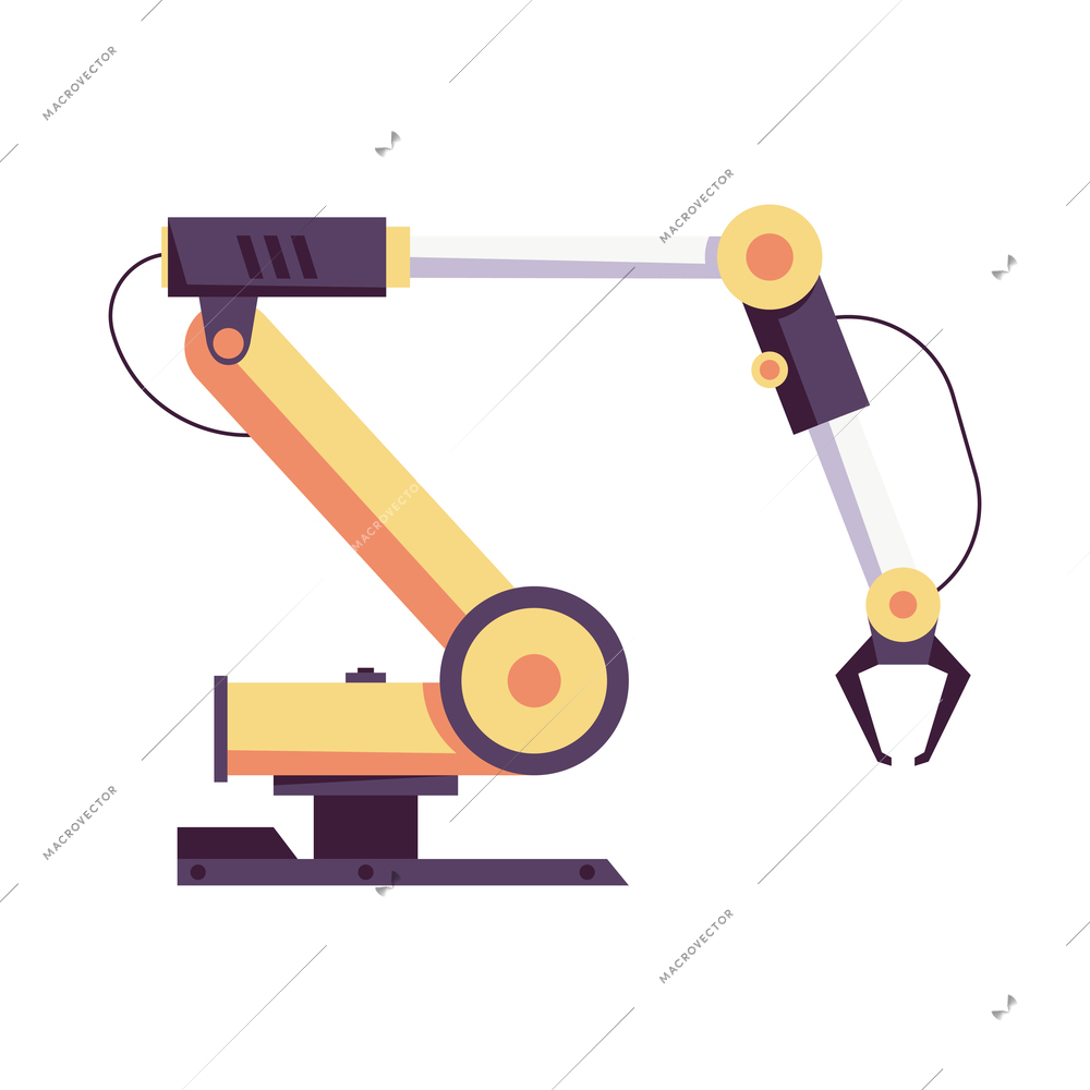 Industrial robotic arm on white background flat vector illustration