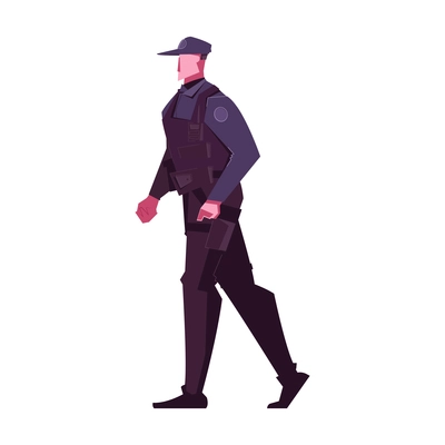 Character of security guard wearing body armor flat vector illustration
