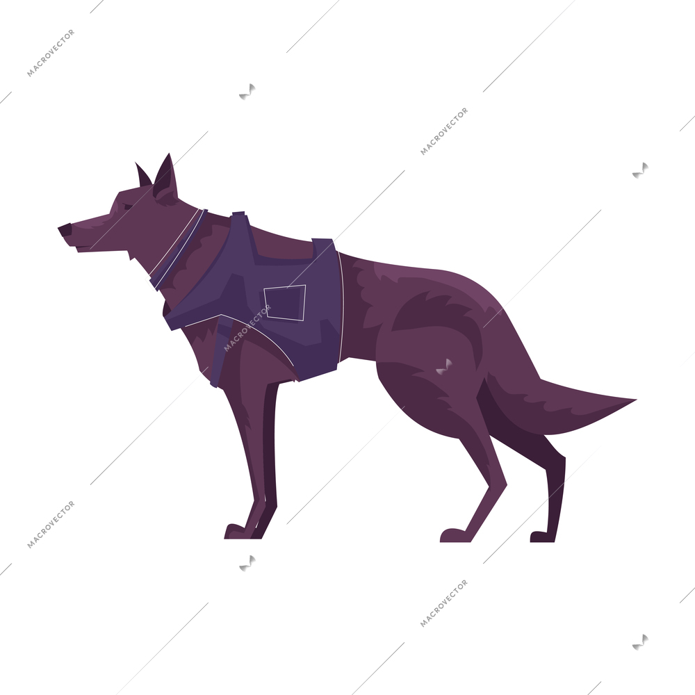 Customs control icon with trained dog on white background flat vector illustration