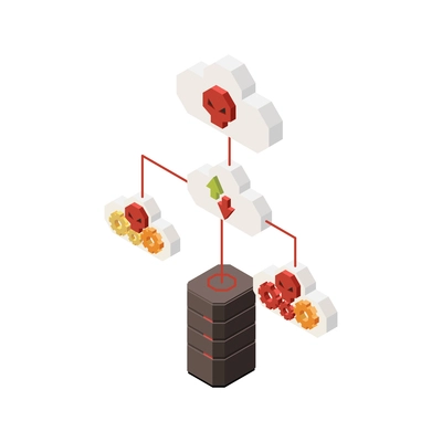 Digital crime isometric icon with server virus hacking attack 3d vector illustration