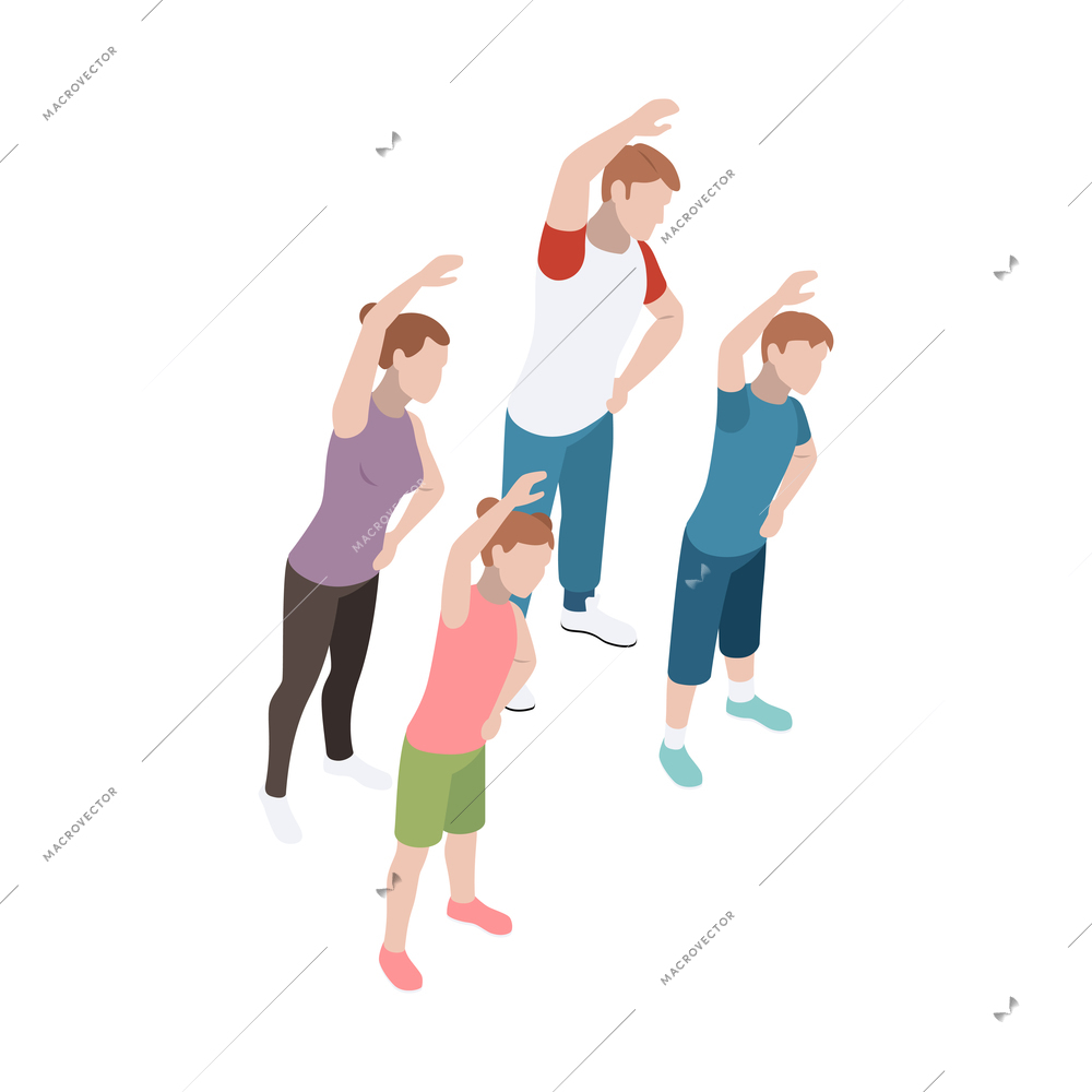 Family doing sport together 3d isometric vector illustration