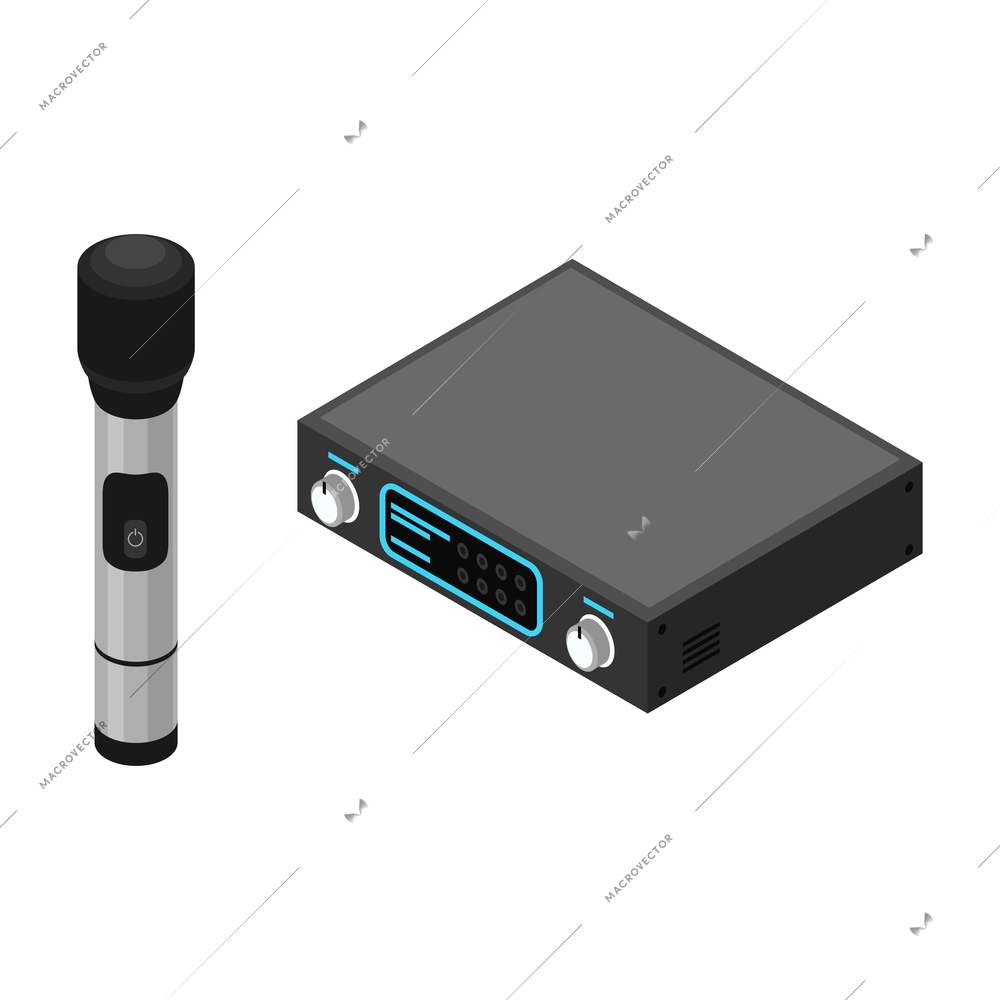 Karaoke system isometric icon with wireless microphone and transmitter 3d isolated vector illustration