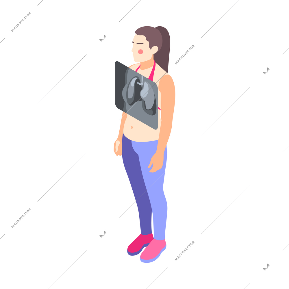 Lung inspection xray isometric icon with female character 3d vector illustration