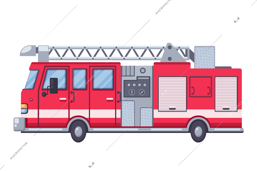 Fire engine in cartoon style on white background vector illustration