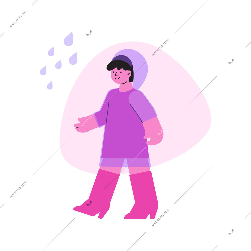 Woman walking in autumn rainy weather flat vector illustration