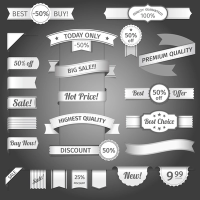 Discount marketing promotion retro paper ribbon set isolated vector illustration