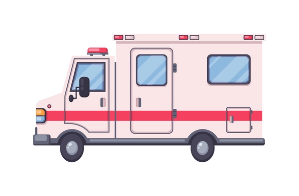 Emergency ambulance car side view cartoon vector illustration