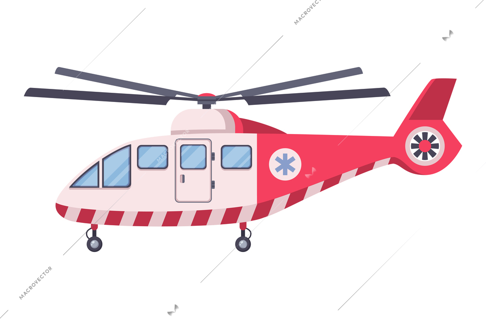 Cartoon icon with side view of emergency helicopter on white background vector illustration