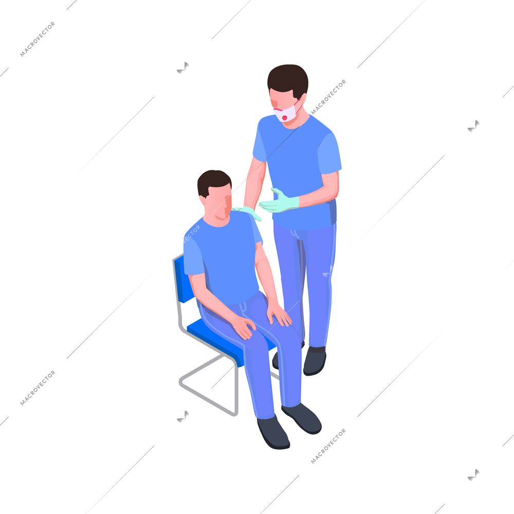 Vaccination isometric icon with doctor going to give injection to patient 3d vector illustration