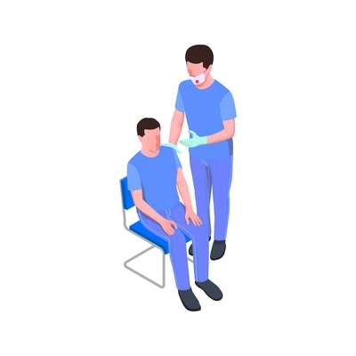 Vaccination isometric icon with doctor going to give injection to patient 3d vector illustration