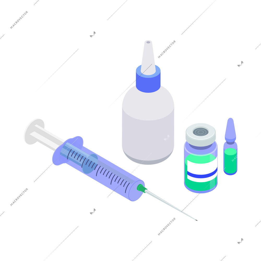 Vaccination isometric composition with syringe and tubes isolated vector illustration